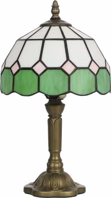 HOMCOM Art Deco Handmade Glass Table Lamp in White and Green with Bronze Base
