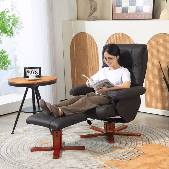 HOMCOM Black Synthetic Leather Recliner Chair with Ottoman and Adjustable Backrest