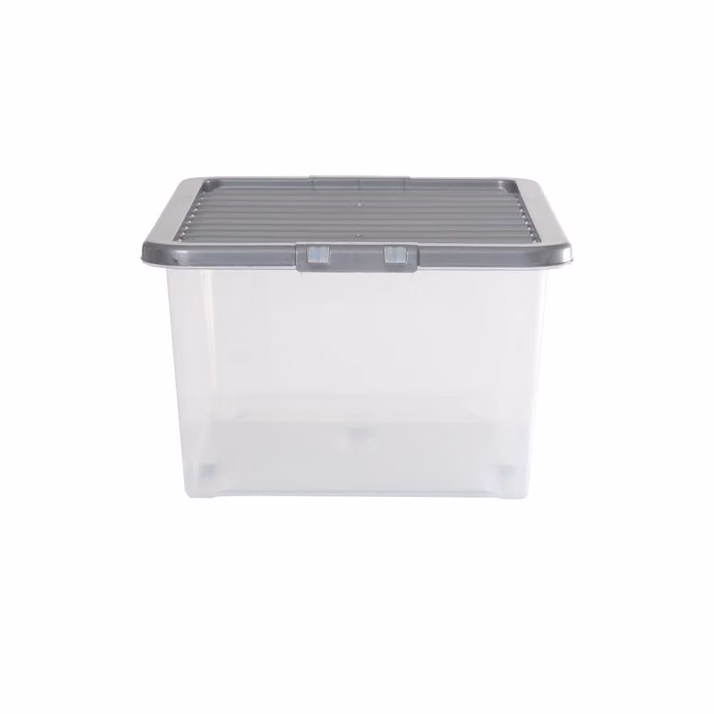 Wham Crystal 45L Stackable Plastic Storage Boxes with Silver Lids, Pack of 4, Transparent – 2