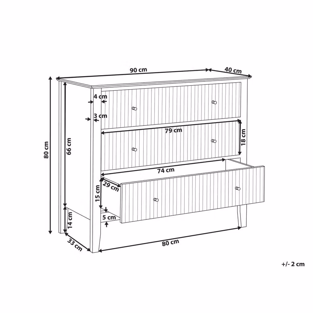 Wyld and Coco 3-Drawer Chest in White MDF with Gold Handles – 2