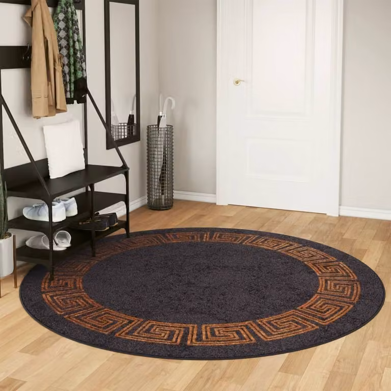 Berkfield Home Washable Round Anti Slip Rug in Black and Gold, Diameter: 100 cm