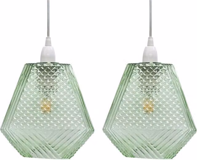 First Choice Lighting Set of 2 Green Lens Glass Easy Fit Round Pendant Shades – 1