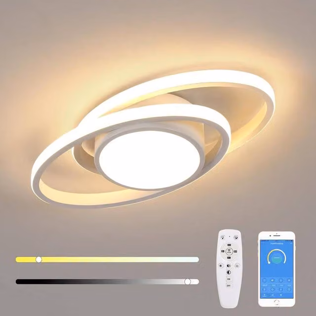 Goeco Modern White LED Ring Ceiling Light, 39W, Dimmable with Remote Control