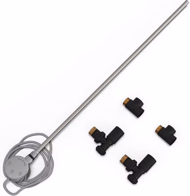 UK Radiators Talus Dual Fuel Towel Rail Kit with Touch Thermostatic Valve in Black, 630mm