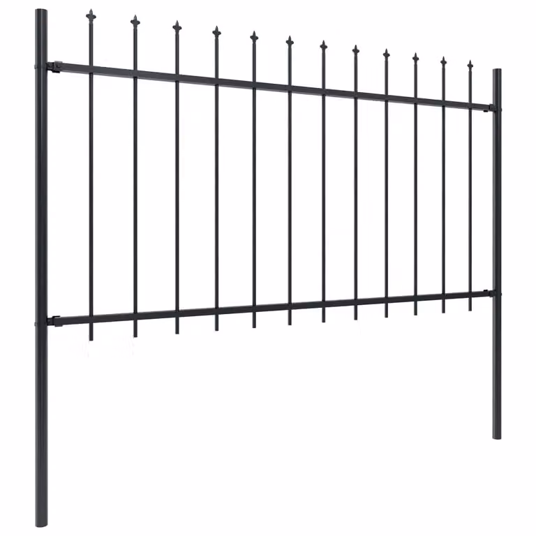 Berkfield Home Garden Spear Top Steel Fence, Black, W: 15.3 m, H: 1 m