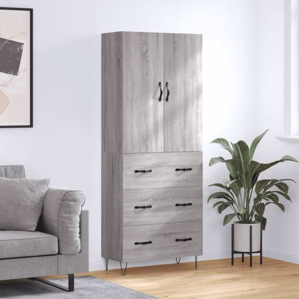 Berkfield Home Grey Sonoma Modern Highboard with Hinged Doors and Internal Shelves, W/D/H: 69.5 x 34 x 180 cm – 2