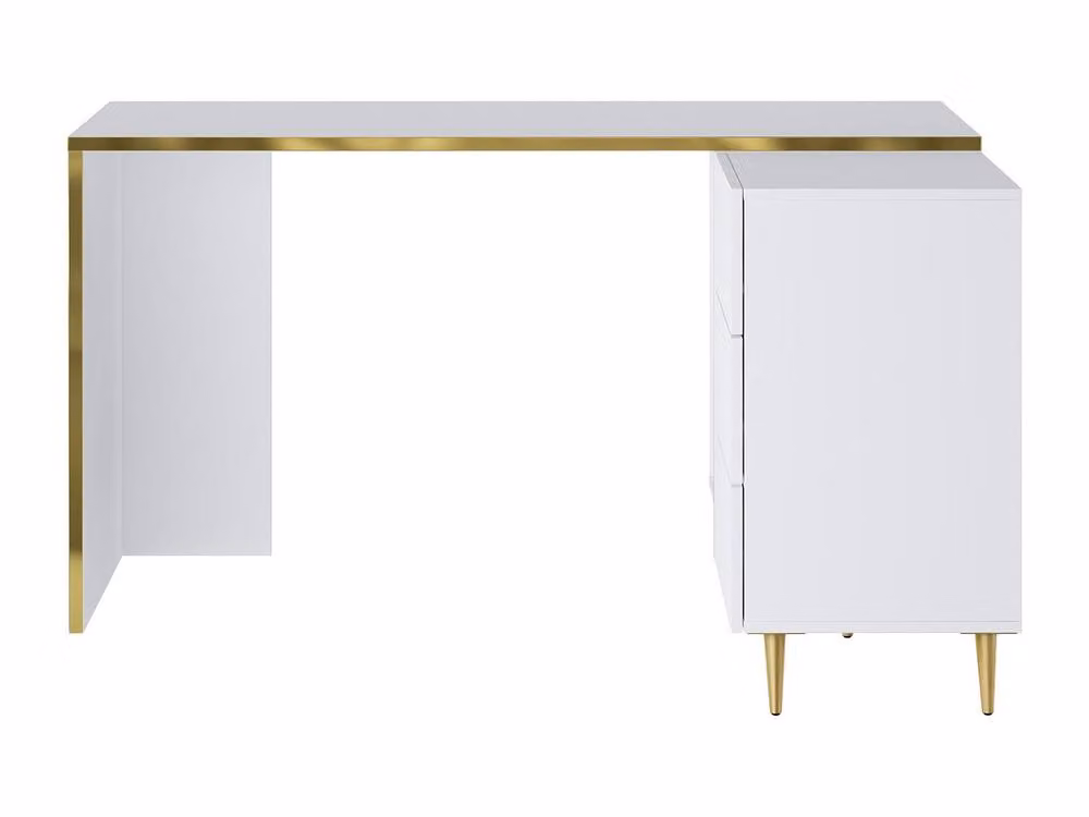 Vente-unique Modern Corner Desk with Drawers and Recesses in Gloss White and Gold – 2
