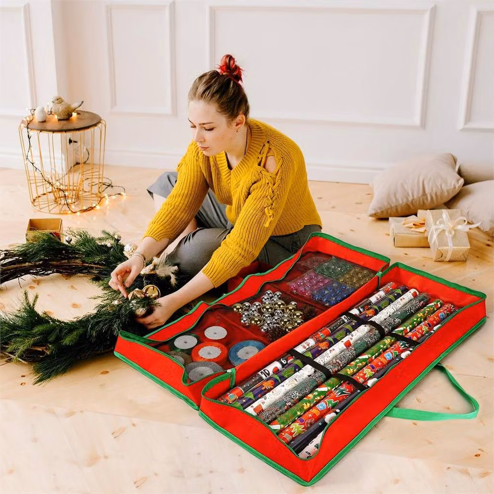 FORGEVIO Red Fabric Gift Wrap and Decoration Storage Bag, Width: 50 cm – 3
