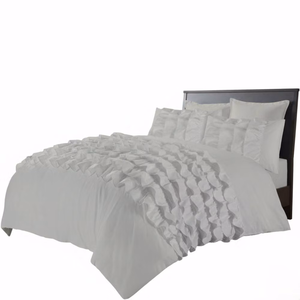 Snug City Silver Ruffle Border Duvet Cover and Pillowcase Set, Double, 140 x 200 cm – 2