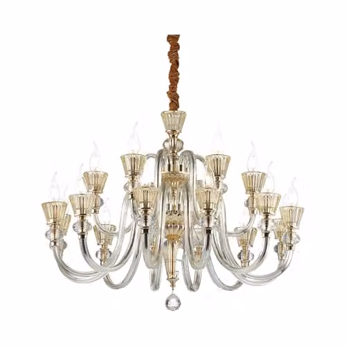 Netlighting Strauss 18 Suspended Chandelier in Gold and Brass with Crystal and Glass Details, E14 – 1