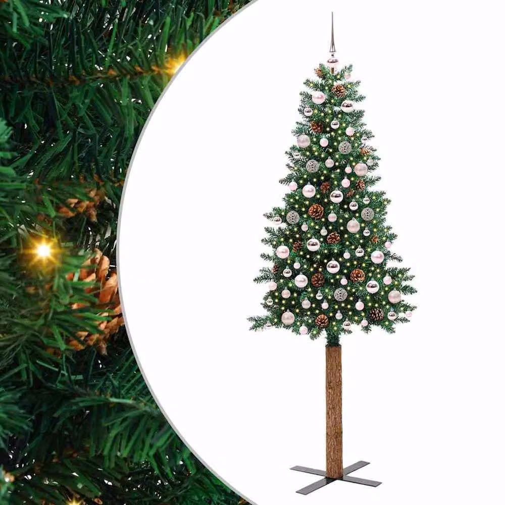 Berkfield Home Slim Green Christmas Tree, Height: 210 cm, PVC and Solid Pine Wood – 2