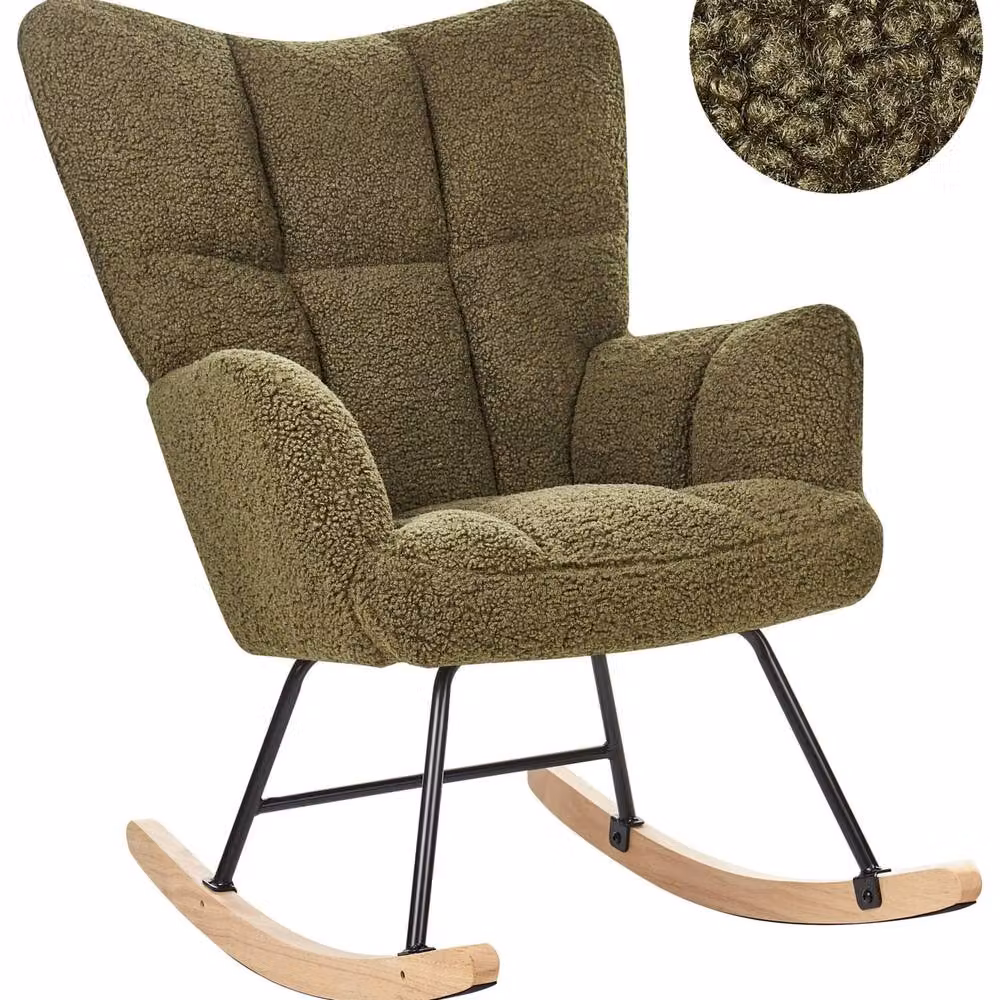 Wyld and Coco Green Bouclé Rocking Armchair with Rubberwood Legs – 2
