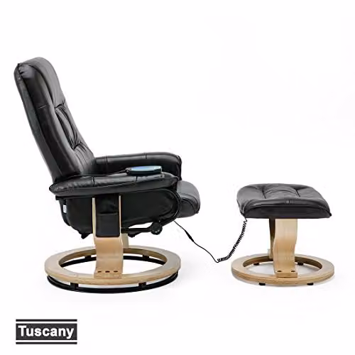 More4Homes Tuscany Black Bonded Leather Swivel Recliner Massage Chair with Footstool and 8-Motor Massage Unit – 3