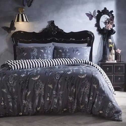 Fusion Bows Noir Halloween Duvet Cover Set in Grey, W/D/H: 200 x 200 cm, Includes 2 Pillowcases