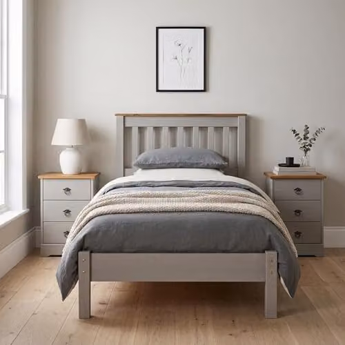 Core Products Corona 3'0" Single Slatted Low End Bedstead in Grey Pine Wood, W/D/H: 90 x 190 cm – 2