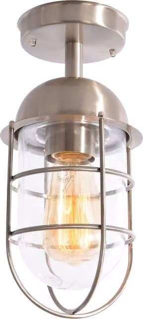 Litecraft Cari Outdoor Caged Lantern Ceiling Light in Silver Stainless Steel