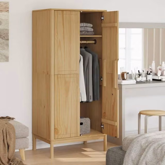 Berkfield Home Floro Wax Brown Solid Wood Pine Wardrobe W/D/H: 77 x 53 x 171 cm