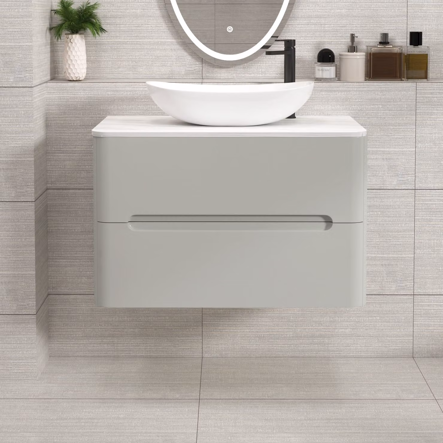 Royal Bathrooms Venice 800mm Wall Hung Vanity Unit with Cesar Basin in Dove Grey