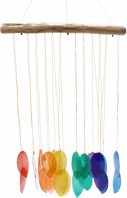 KDMD Rainbow Large Leaf Hanging Chime in Multicolour with Wood and Glass