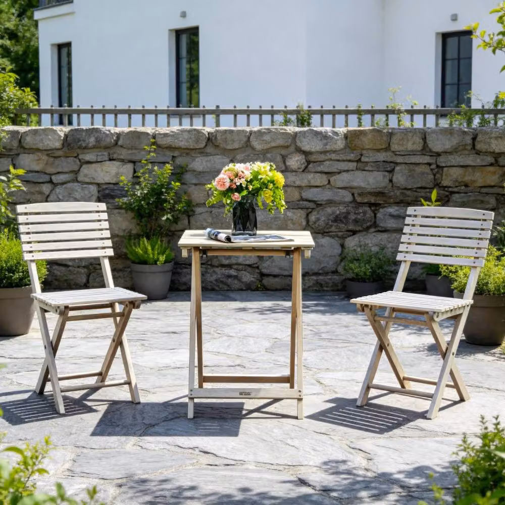Direct Wicker Acacia Wood 2 Seater Square Bistro Set in Beige – 6