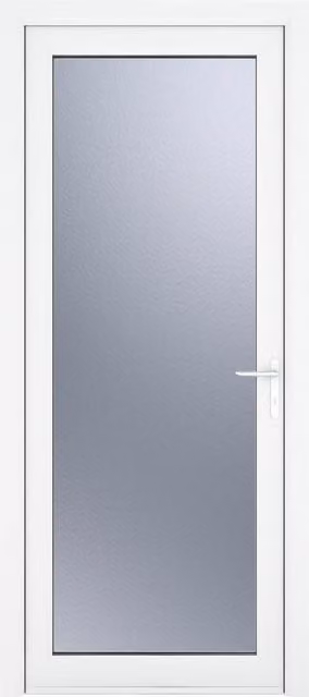 Crystal Direct White uPVC Single Door with Obscure Full Glass Insert, Left Hand, W: 84.0 cm, H: 209.0 cm