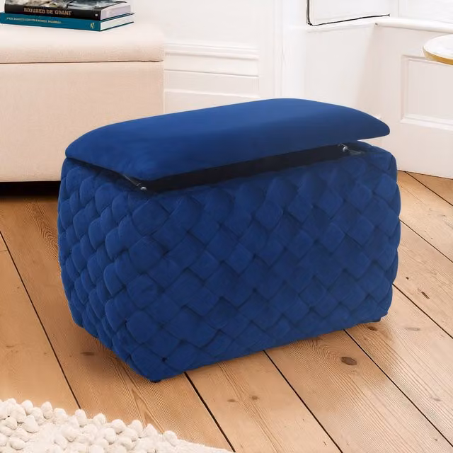 Artemis Home Plumeo Velvet Storage Ottoman in Blue, W/D/H: 65 x 43 x 43 cm