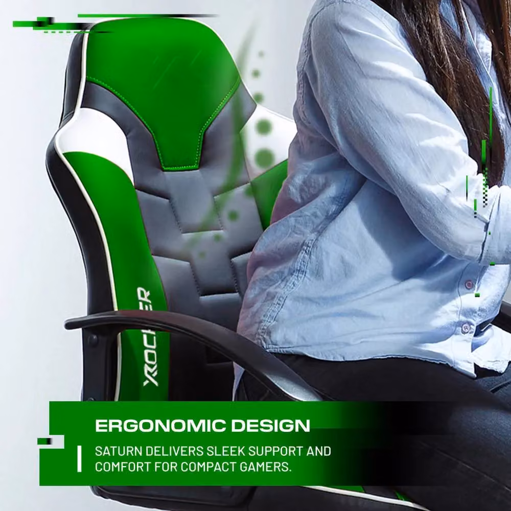X Rocker Saturn Ergonomic Gaming Chair in Green and Black with 360 Degree Swivel Base and Armrests – 2
