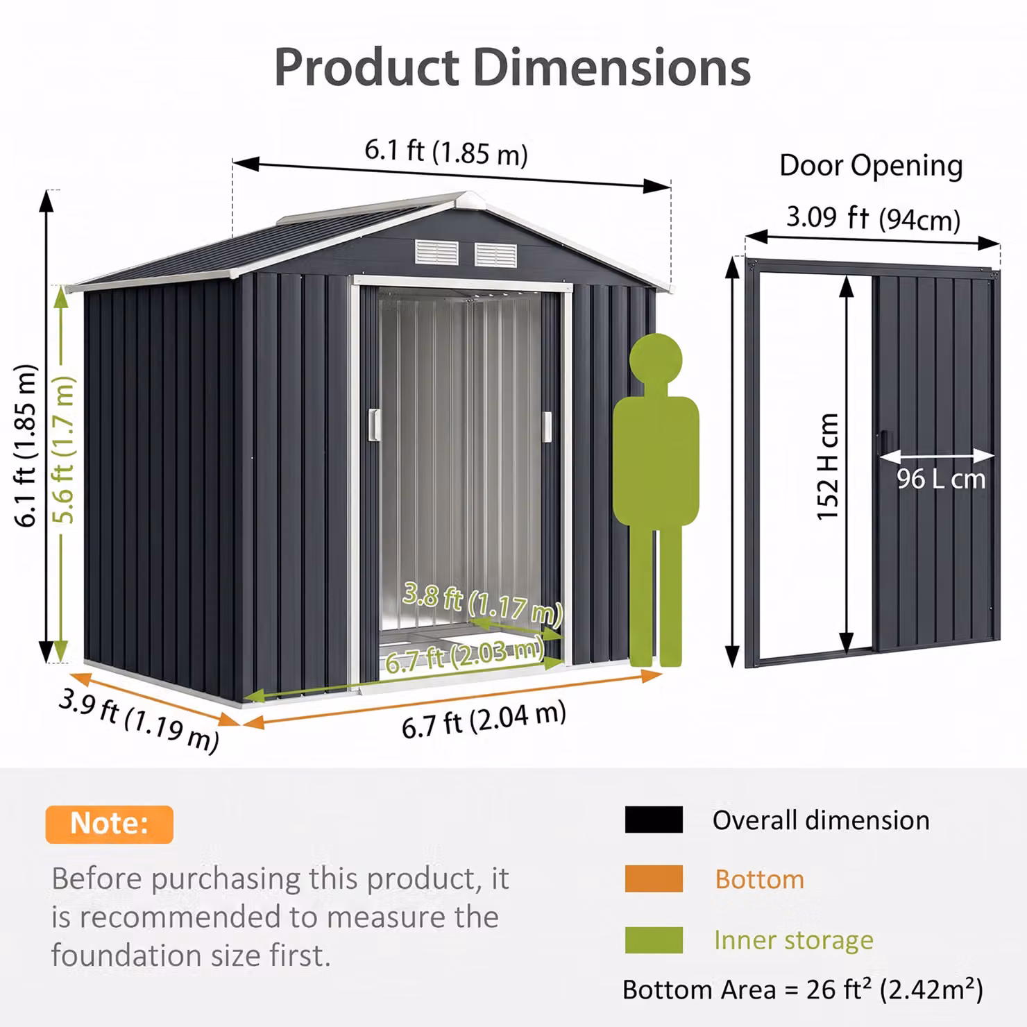 Outsunny Weatherproof Metal Garden Tool Shed with Foundation and Sliding Doors, Dark Grey, W: 216.96 cm, D: 121.92 cm, H: 185.0 cm – 3
