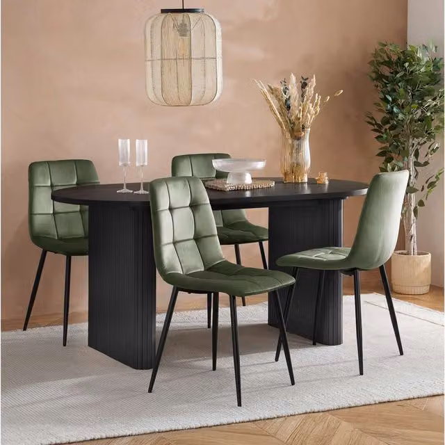 Birlea Axel Oval Fluted Dining Table and 4 Chairs in Black