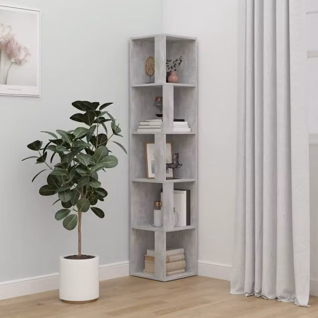 Berkfield Home Corner Cabinet in Concrete Grey, W/D/H: 33 x 33 x 164.5 cm – 1