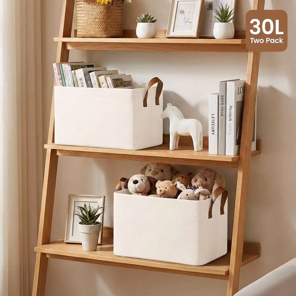 Kelvenix White Fabric Storage Bins with Handles, W/D/H: 29.0 x 43.0 x 20.0 cm – 2