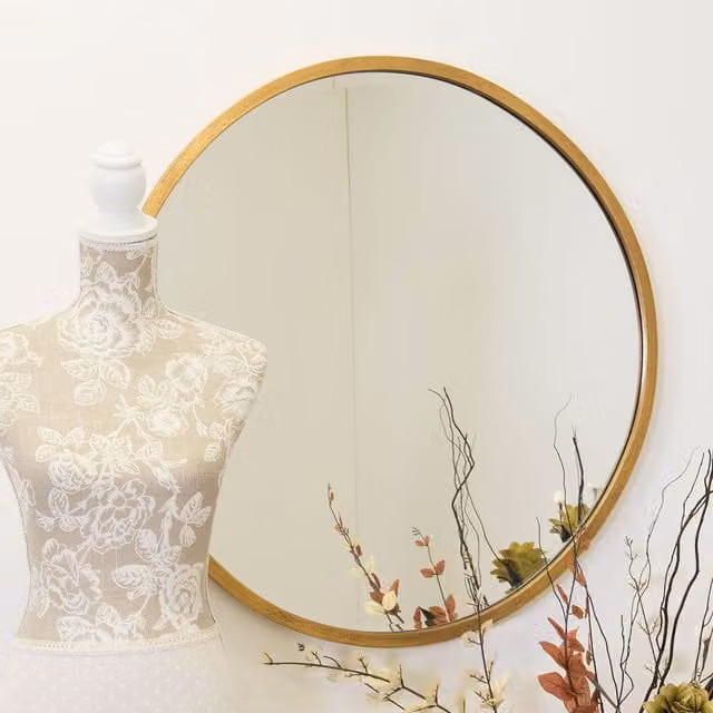 MirrorOutlet Large Antique Gold Circular Bevelled Wall Mirror W/D/H: 80 x 80 x 1 cm