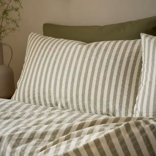 Pineapple Elephant Green Woven Stripe Cotton Rich Single Duvet Cover and Pillowcase Set, W/D/H: 135 x 200 cm and 50 x 75 cm – 2