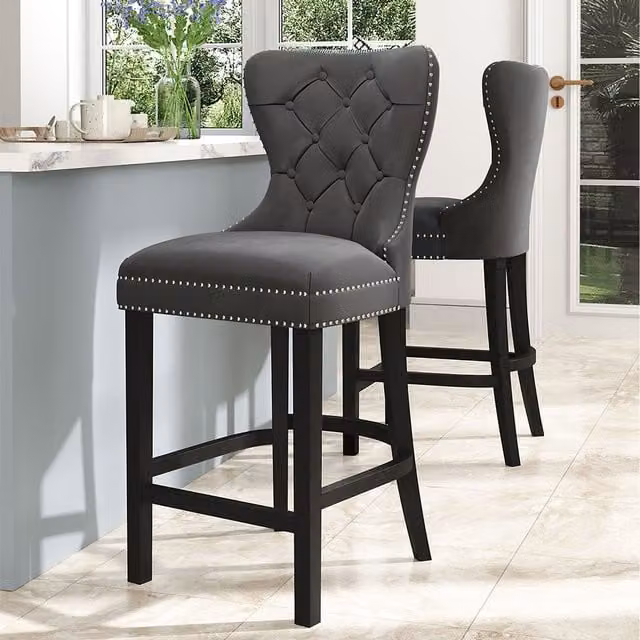 Komore Modern Velvet Bar Chair in Dark Grey