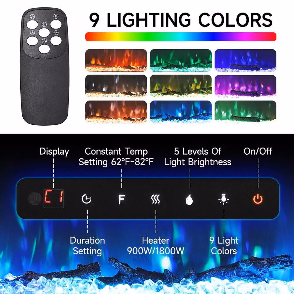 PAWNORA 80 inch 3 Sided Panoramic Electric Fireplace with Glass in Black, W: 203.2 cm, H: 43.9 cm – 4