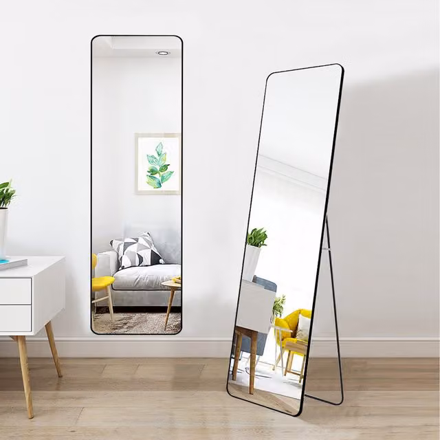 Livingandhome 2 in 1 Rectangular Metal Full-length Wall Mirror in Black, Width: 45 cm