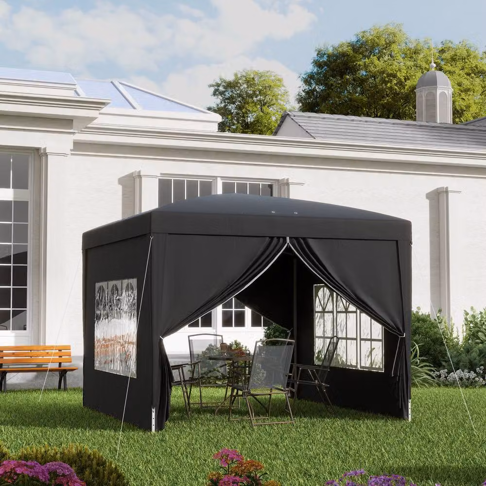 Outsunny Pop-Up Gazebo with Windows and Curtain Walls, Black, W: 300 cm, D: 300 cm, H: 196 cm – 3