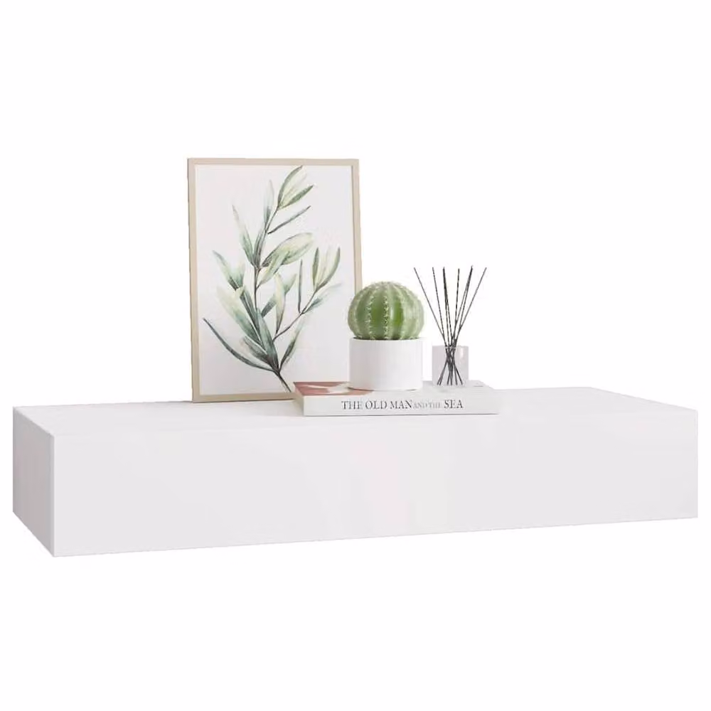 Berkfield Home Wall-mounted Drawer Shelf in White, W/D/H: 60 x 23.5 x 10 cm