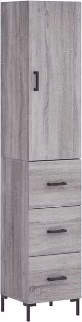 Berkfield Home Sonoma Highboard in Grey, W/D/H: 34.5 x 34.5 x 180 cm