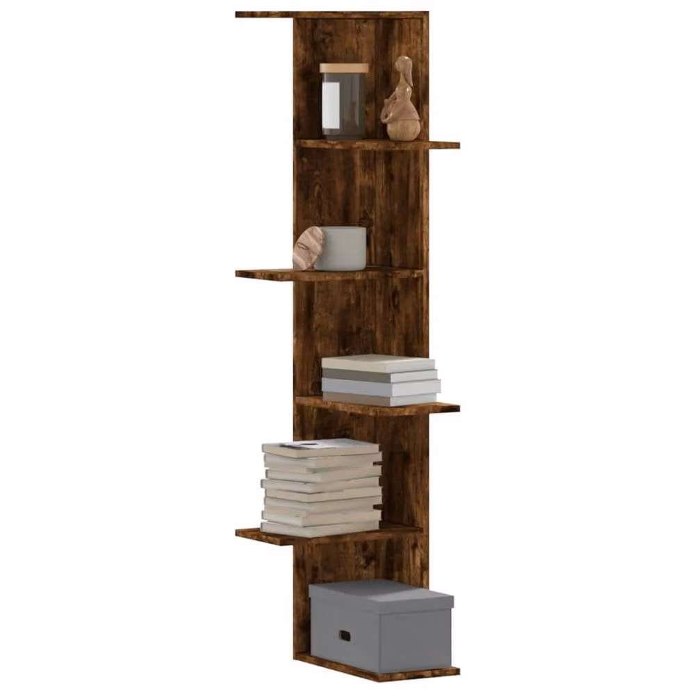 Berkfield Home Wall Mounted Corner Shelf in Smoked Oak Brown, W/D/H: 36.5 x 36.5 x 140 cm – 2