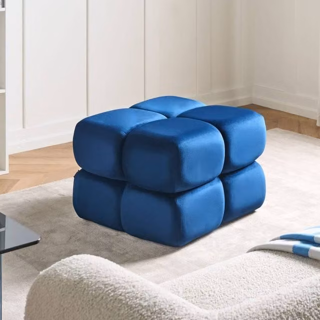 Wyld and Coco Navy Blue Velvet Square Cube Pouffe W/D/H: 60 x 60 x 44 cm – 1