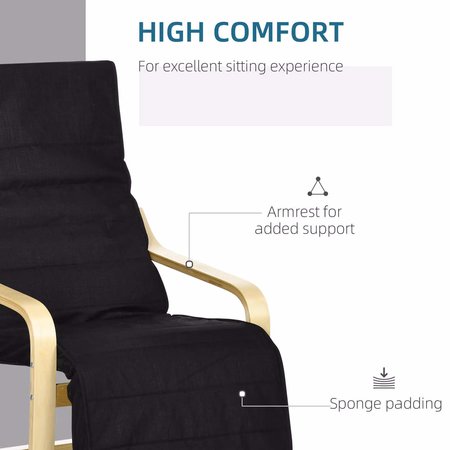 HOMCOM Modern Wooden Recliner Lounge Chair with Armrests and Adjustable Footrest in Black – 4