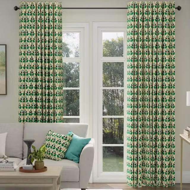 ANTE DECOR Cadiz Made To Measure Blackout Cotton Curtains with Emerald Green Floral Print