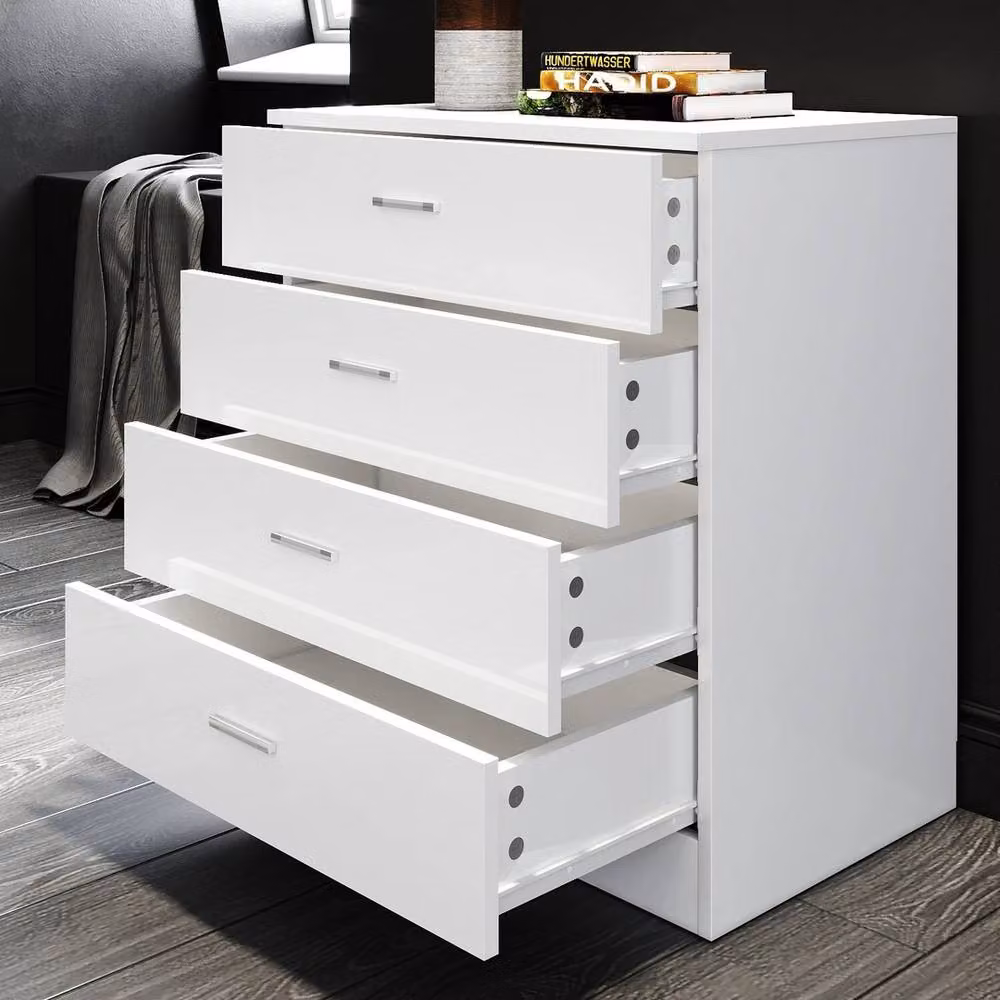 FORGEVIO Modern White Glossy Chest of 4 Drawers Bedroom Storage Cabinet W/D/H: 67 x 38 x 60 cm – 2