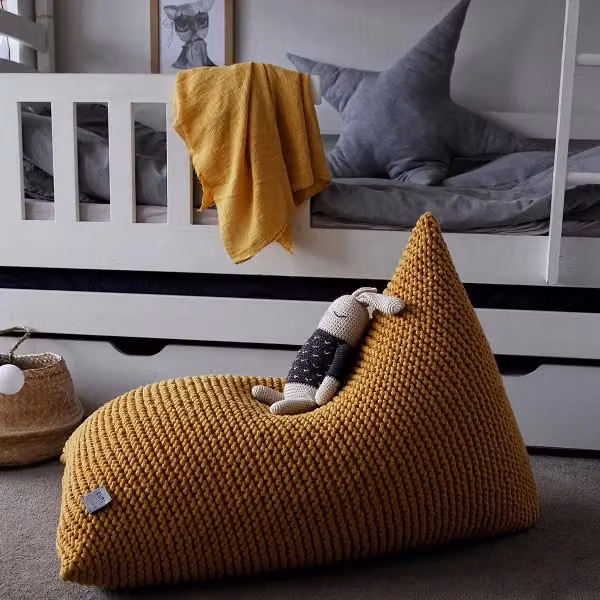 Zuri House Kids Knitted Cord Beanbag, Yellow, W/D/H: 70 x 100 x 70 cm – 3