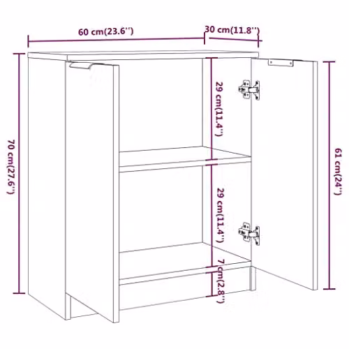 vidaXL Modern Smoked Oak Sideboard in Brown, W/D/H: 60 x 30 x 70 cm – 3