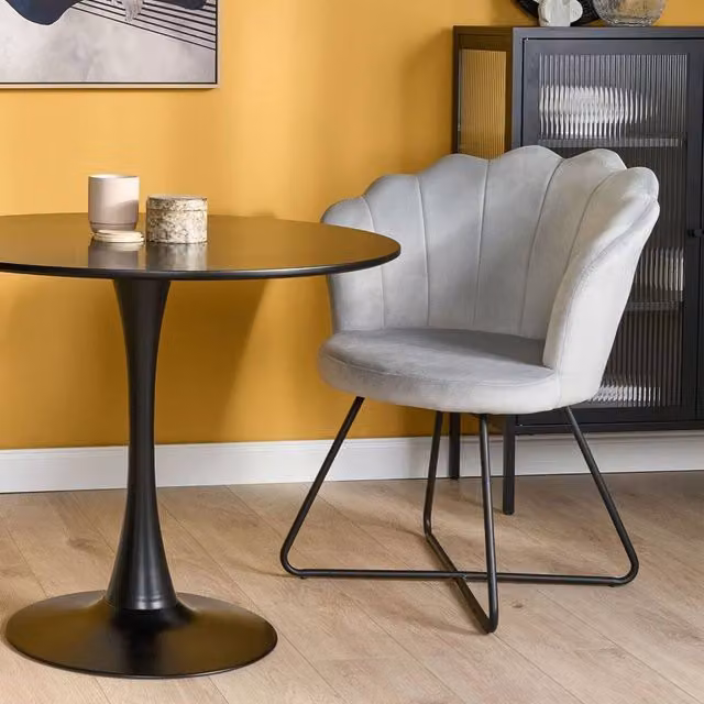 Wyld and Coco Grey Velvet Shell-Back Armless Chair with Black Metal Frame