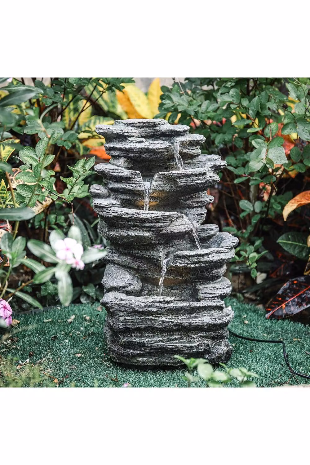 Living and Home Grey Outdoor LED Electric Waterfall Cascade Rockery Garden Decor – 3
