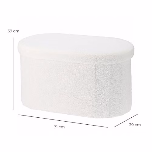 Jack Stonehouse JSH Teddy Boucle Storage Ottoman in White, Large Oval Foldable Pouffe and Foot Rest – 2