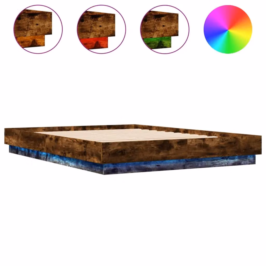 Berkfield Home Modern Bed Frame with LED Under-Bed Lighting and USB Charging Port in Smoked Oak Brown, W: 140 cm, L: 200 cm – 2